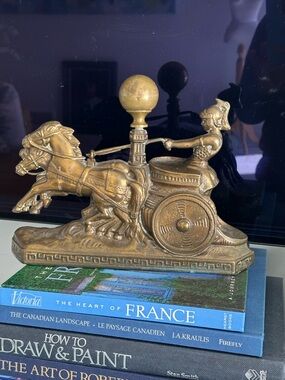 Vintage Decorative Brass Chariot Sculpture - Gold